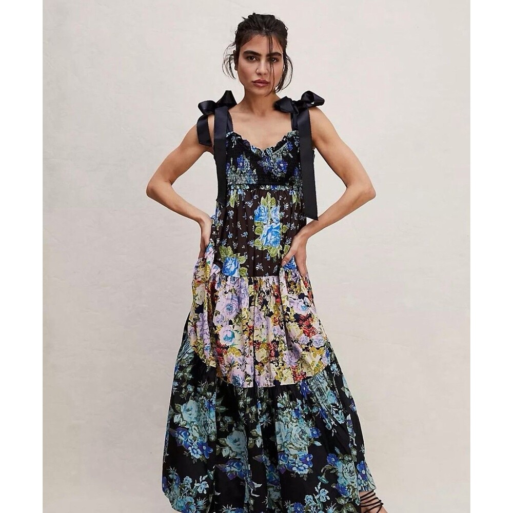 Free People Bluebell Maxi Cool Combo Floral Large L New